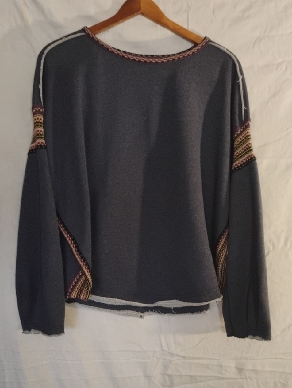 NATURAL LIFE Blue/Gray Knit Top with Purple & Gold  Knit Trim